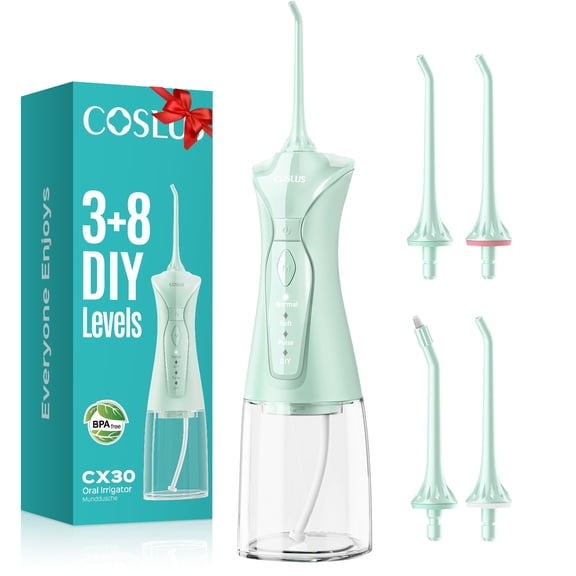COSLUS Water Dental Flosser Pick for Teeth,DIY Mode,300ML,IPX7 Waterproof,Portable,Rechargeable,for Home Travel-Green