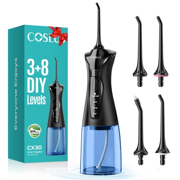 COSLUS Water Dental Flosser Pick for Teeth,DIY Mode,300ML,IPX7 Waterproof,Portable,Rechargeable,for Home Travel-Black