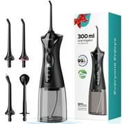 COSLUS Water Dental Flosser Pick for Teeth,DIY Mode 300ML Tank,Portable Rechargeable Water Pick for Home Travel Black
