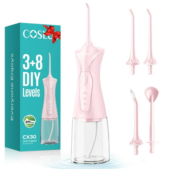 COSLUS Water Dental Flosser Pick for Teeth,DIY Mode,300ML,IPX7 Waterproof,Portable,Rechargeable,for Home Travel-Pink