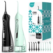 COSLUS Water Flosser Pick,Rechargeable, IPX7 Waterproof Portable Rechargeable Water Flosser Dental Oral Irrigator for Home and Travel,Double Set Black & Green