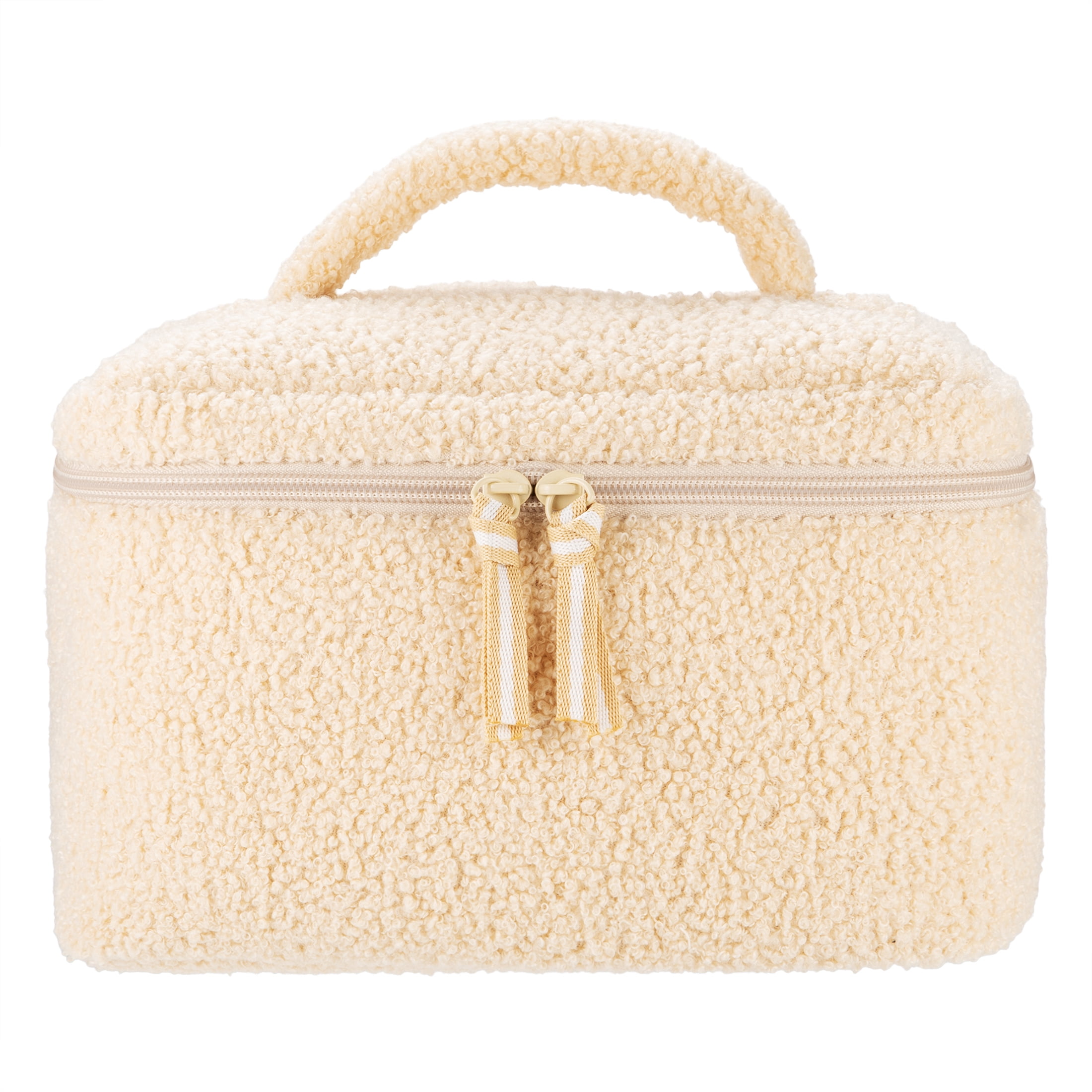 Fleece Cosmetic Bag with Zipper, Cream, 10" x 8.8"
