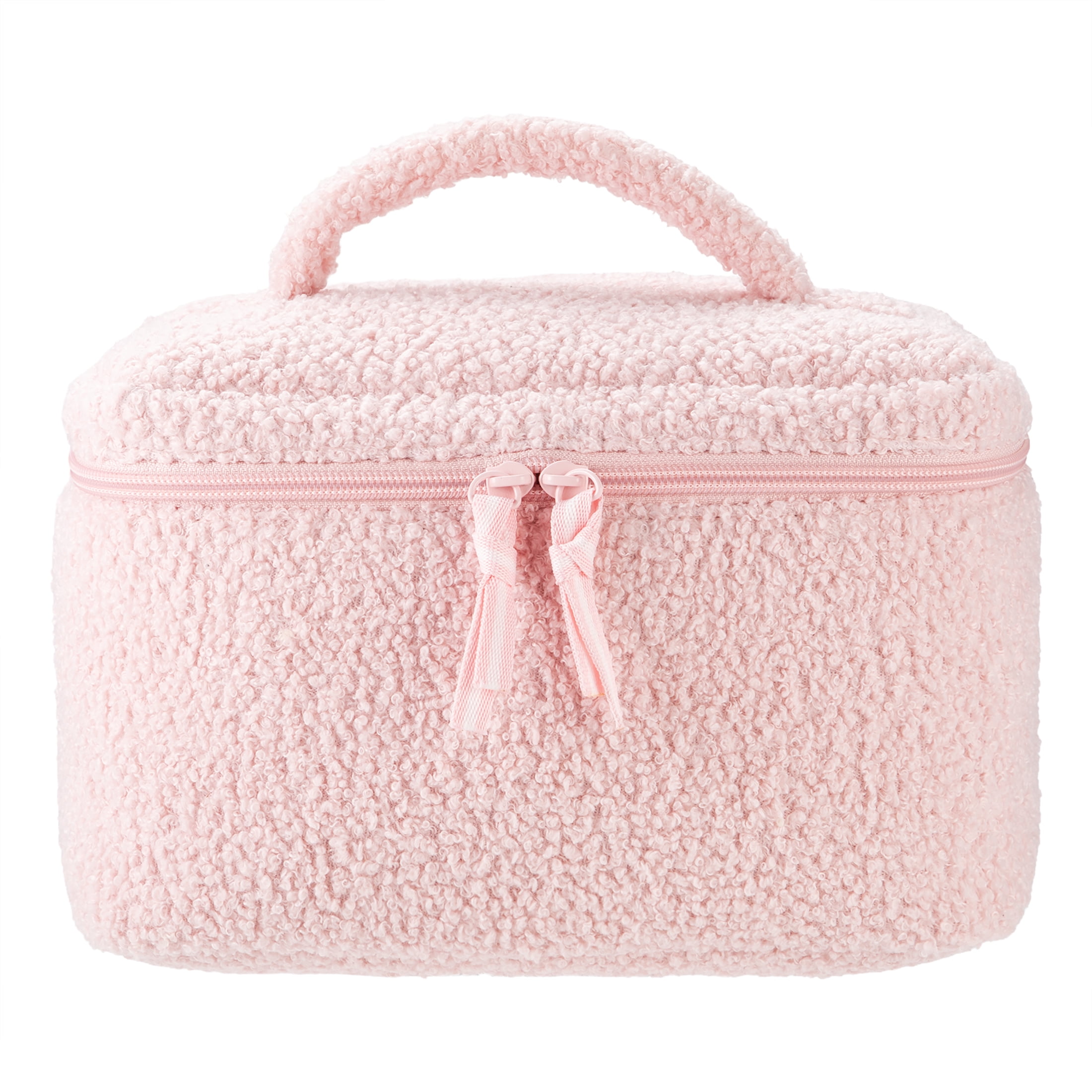 Fleece Cosmetic Bag with Zipper, Pink, 10" x 8.8"