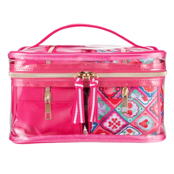 Cosmetic Bag Set with Zippers, Clear and Multicolor, 9.5" x 6", 3 Pieces