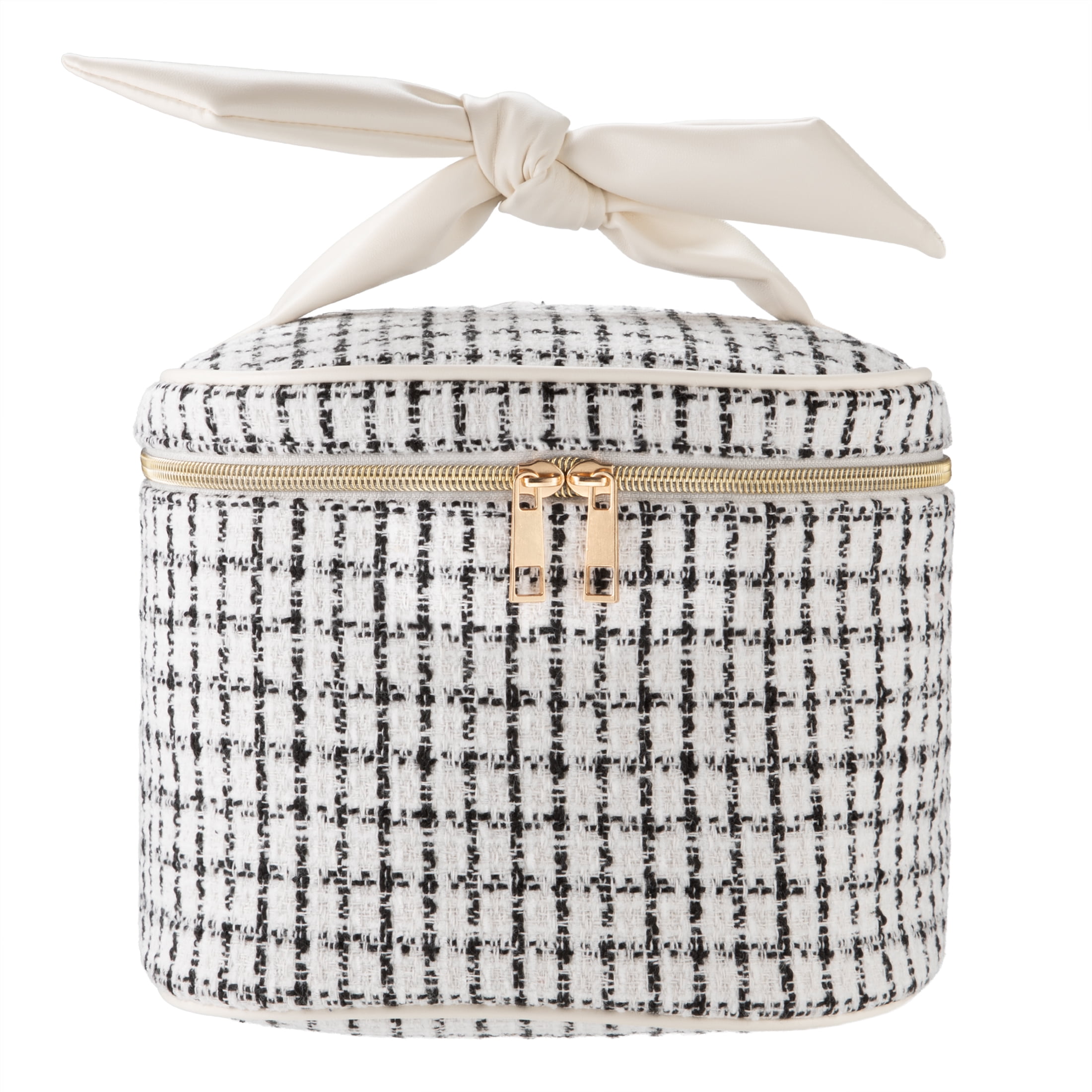 Tweed Cosmetic Bag with Zipper, Black and White, 9" x 10"