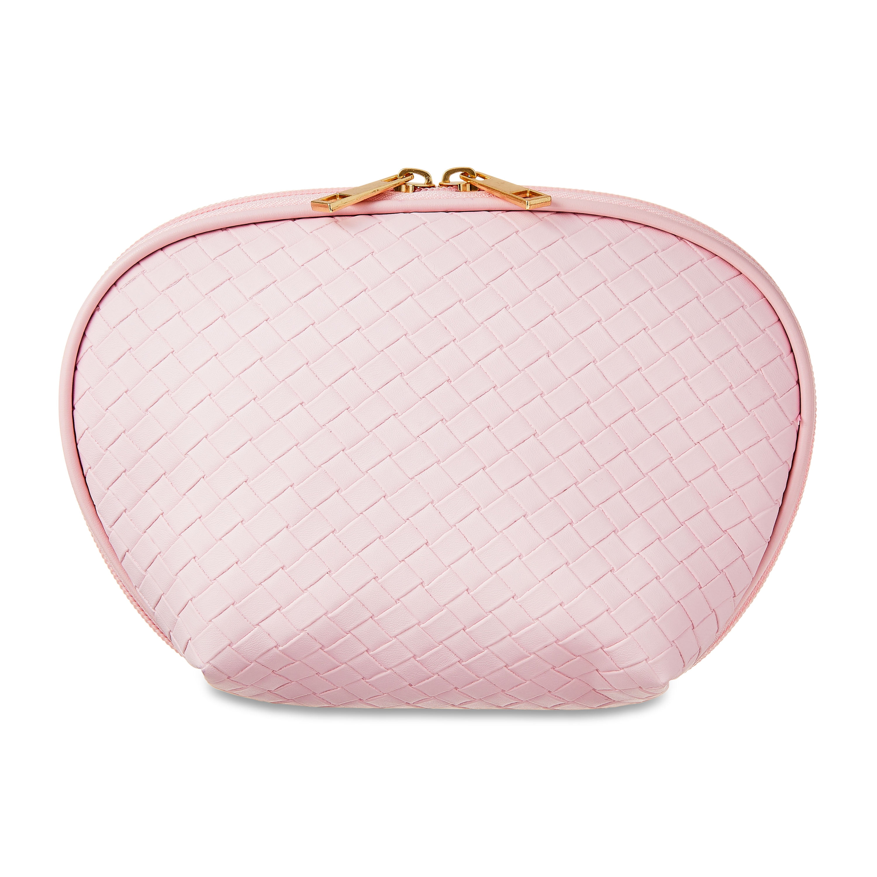 Cosmetic Accessory Pouch with Double Zipper, Baby Pink Basket