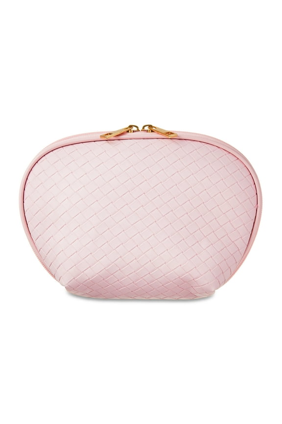 Cosmetic Accessory Pouch with Double Zipper, Baby Pink Basket Weave, by Walmart