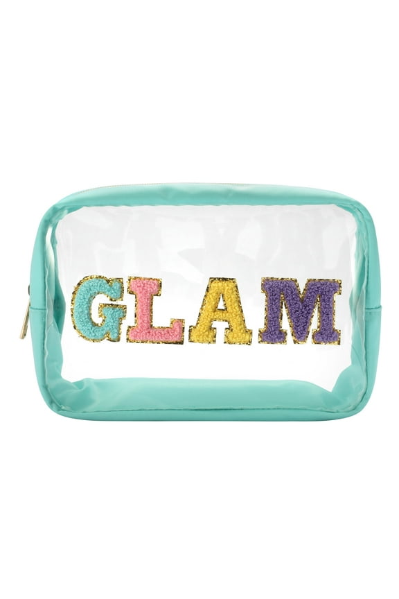Glam Cosmetic Bag, Nylon & PVC, Teal Trim, Size 3.3" x 8.8" x 5.9"