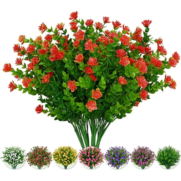 6/12pcs Artificial Fall Flowers Indoor Outdoors, UV Resistant Fake Plastic Flowers Shrubs Bushes for Thanksgiving Autumn Decorations Window Box Home Garden Dcor