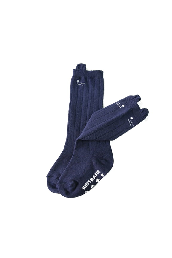 1 Pair Baby Socks Dark Blue Cotton Nylon Sweat Absorption Warmth Any Season 12in Sole 17in Height