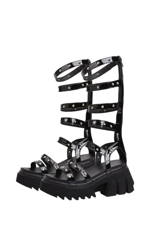 1 Pair Black High-heeled Thick Soled Sandals for Women in Summer