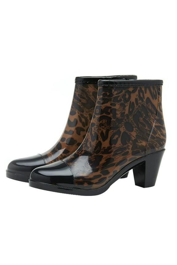 1 Pair High Heel Rain Boots for Women Leopard Print with Anti Skid and Enhanced Friction