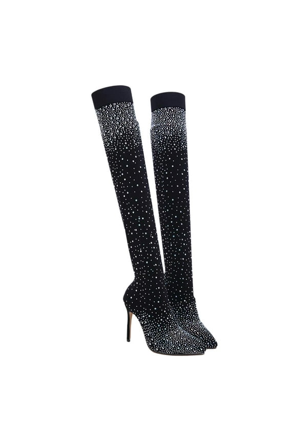 1 Pair Women High Boot Over the Heel in Black Cloth for Autumn and Winter