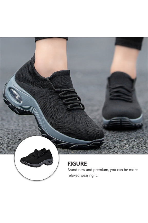 1 Pair Women Sneakers for Sports Gray Black Size 7 Thick Sole Bounce