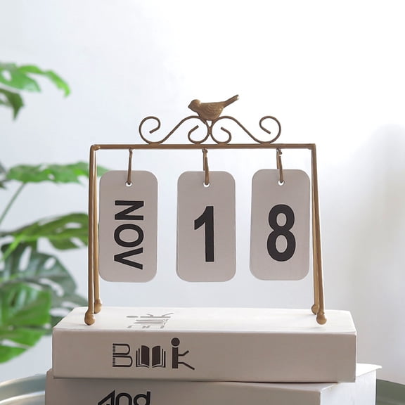 COSMOBETTY 1 Set Golden Iron Perpetual Calendar For Valentine's Day Creative Design 11.8x4.1x8.1in