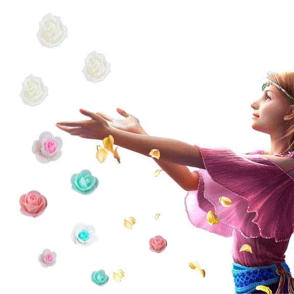 COSMOBETTY 100Pcs Rose Shape Artificial Rose Flower Head Beige Realistic Design Wedding Ceremony