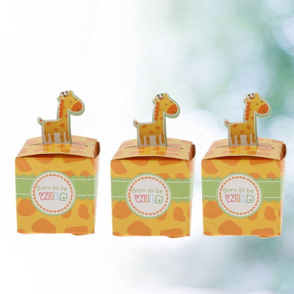 COSMOBETTY 10Pcs Cartoon Animal Pattern Candy Box for Baby Shower and Birthday Party Yellow 5.5x5.5x5.5in