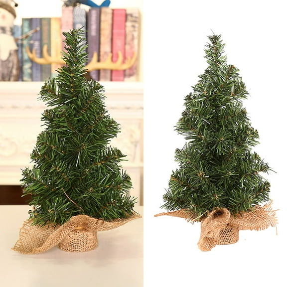 COSMOBETTY 10Pcs Tiny Tree Linen Base Mini Artificial Christmas Tree Lifelike Desktop Decoration 11.8In