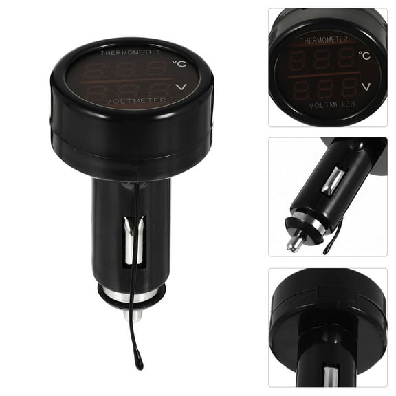 COSMOBETTY 1Pack Car Cigarette Lighter Voltmeter Temperature Gauge Featuring 2-in-1 Design for Drivers