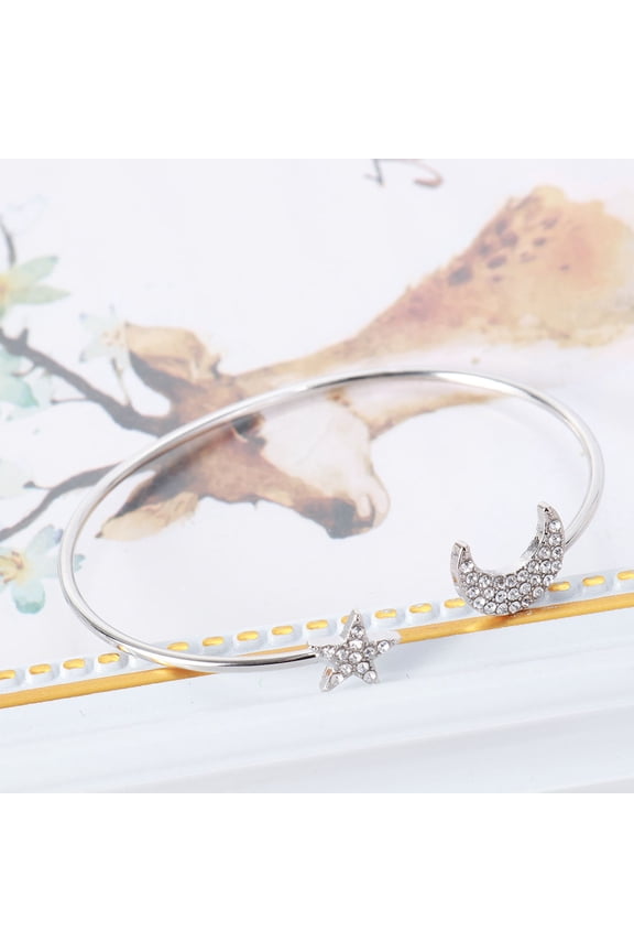 1Pack Moon Bracelet Rhinestone Opening Adjustable Shining Silver for Women