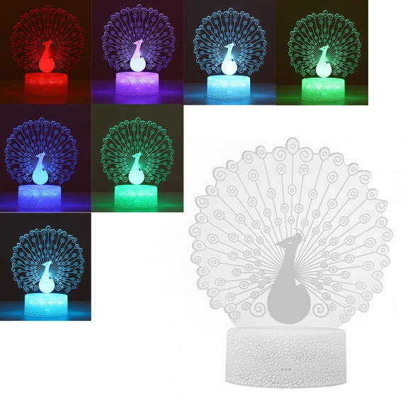 COSMOBETTY 1Pack Peacock Shaped Night Light Colorful Touch Lamp Decor 18X5.7In