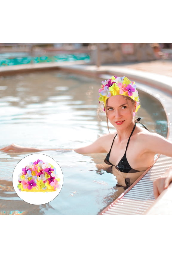 1Pack Retro Flower Swimming Hat For Women And Girls With Breathable Function For Swimming Pool 7.9x7.1x0.8in