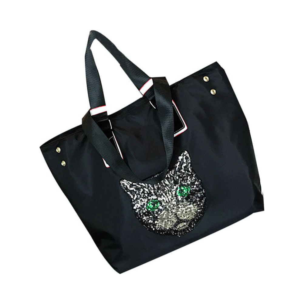 COSMOBETTY 1Pack Travel Pouch Black Rectangular Nylon Bag for Women Storage Tote Shoulder Bag Small 17.7 x 12.9 x 5.9in