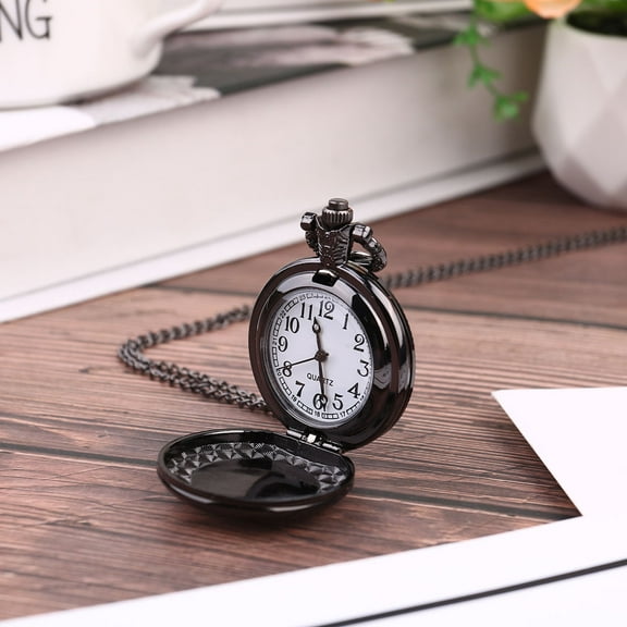 COSMOBETTY 1Pack Vintage Pocket Watch Black Alloy Timekeeping Necklace Pendant Retro Design for Men and Women Daily Life