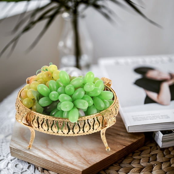 COSMOBETTY 1Pcs Golden Gilded Iron Fruit Plate With Corrosion Resistance For Home Use 22X17X10.5in