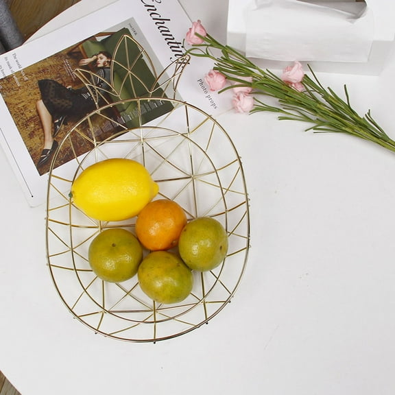 COSMOBETTY 1Pcs Golden Pineapple Shape Iron Fruit Basket for Kitchen Storage and Display 11.8x8.3x2.2in