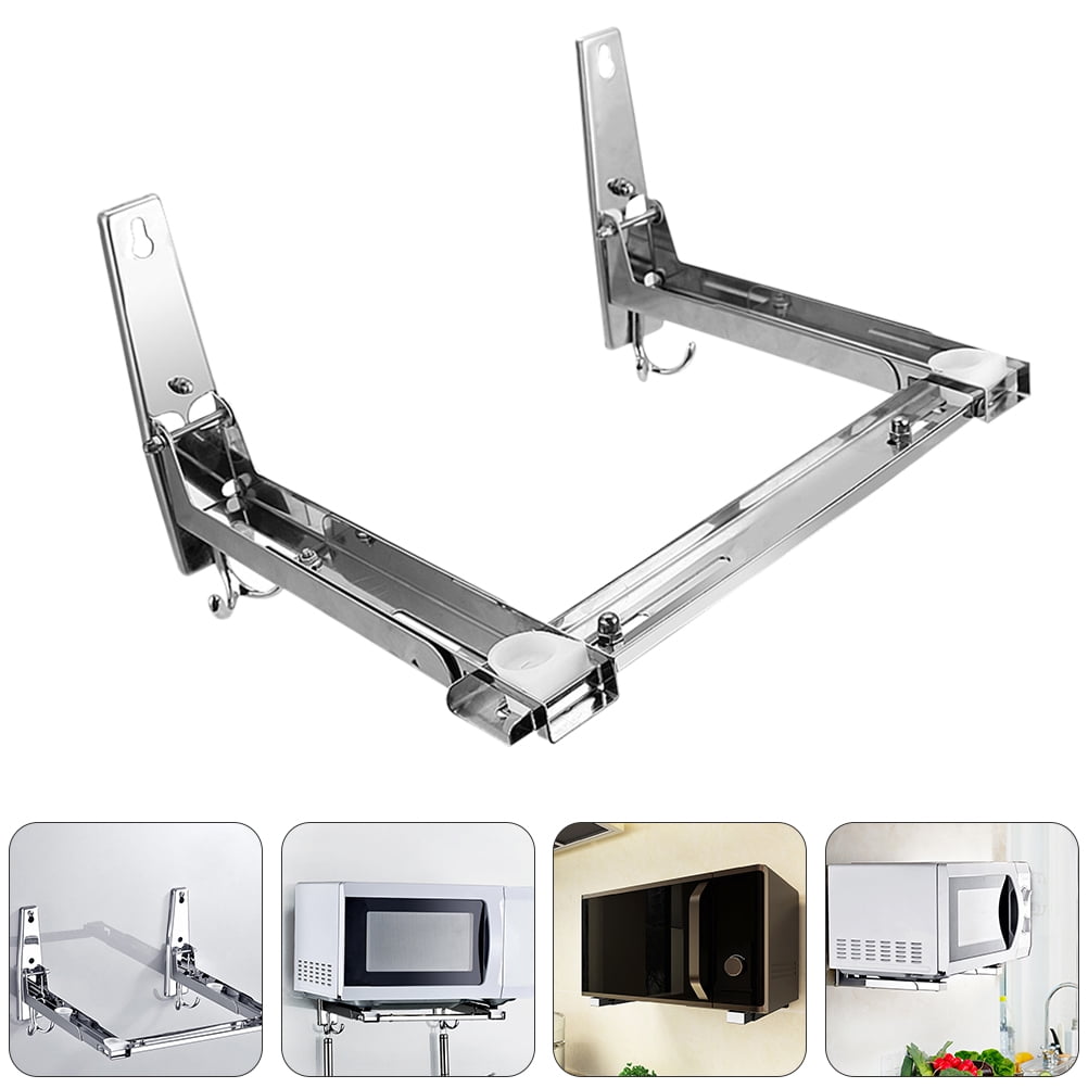 COSMOBETTY 1Pcs Wall-Mounted Microwave Rack Retractable Kitchen Shelf Silver 22.2X15.7X7.9In Stainless Steel