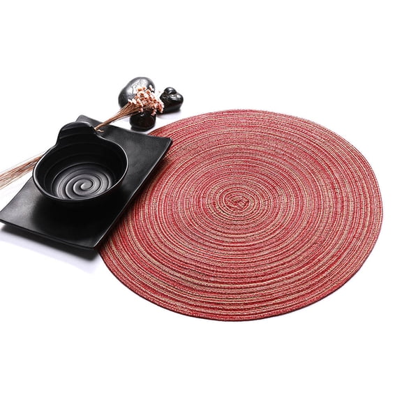COSMOBETTY 1Pcs Woven Round Placemats In Red Cotton Yarn For Heat-Resistant And Anti-Skid Home Users