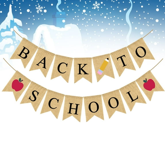 COSMOBETTY 1Set Back To School Banner Decor Burlap Banners Set Linen Swallowtail Flag For Classroom Party