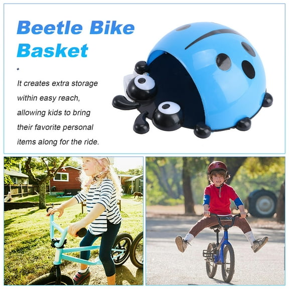 COSMOBETTY 1Set Cycling Front Basket Kids Beetle Shape Plastic Blue for Children Bicycle 7.1X6.7in