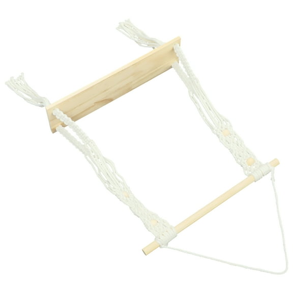COSMOBETTY 1Set Natural Wood Floating Shelves Macrame Hanger Beige Tassel Woven Hanging Storage Decorative Indoor