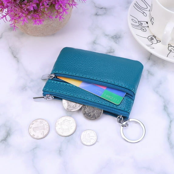 COSMOBETTY 1Set Small Money Pouch Women Bags Multi Function Leather Case for Travel and Daily Use in Lake Blue 11.5*3.1in