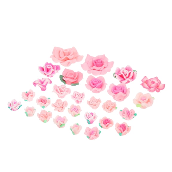 COSMOBETTY DIY Pink Polymer Clay Flower Charms for Phone Case and Craft Ornaments 28Pcs