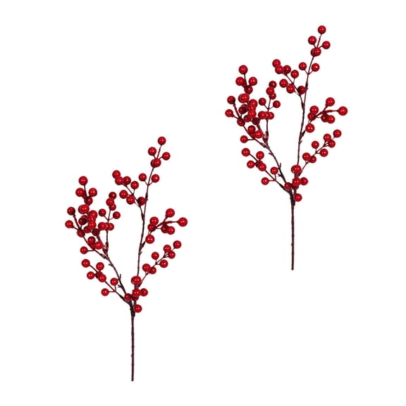COSMOBETTY 2Pcs Artificial Plant Simulation Branch Red PVC For Christmas Decoration Home Decor 16.1x5.9in