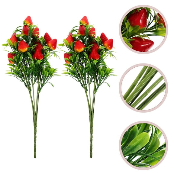 COSMOBETTY 2Pcs Artificial Strawberry Floral Stem Red Yellow for Home and Realistic Simulation