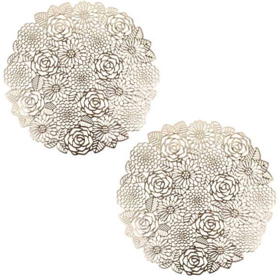 COSMOBETTY 2Pcs Heat Resistant Place Mats Golden Square PVC For Home Decoration Houseowners