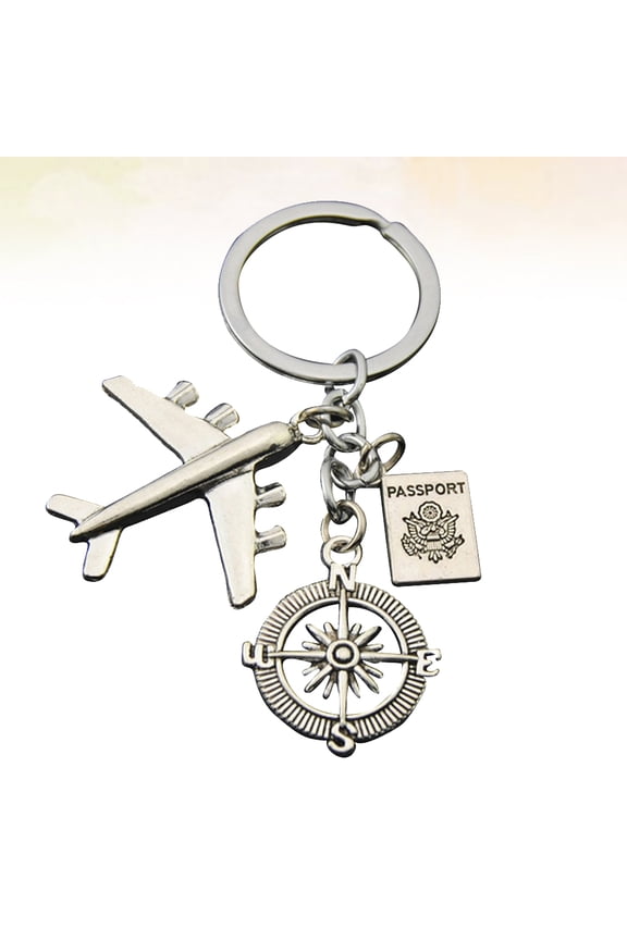 2Pcs Keychain Decor Airplane Shape Pendant Charm Alloy Silver Chain Accessories 1.2x1.2x0.08in