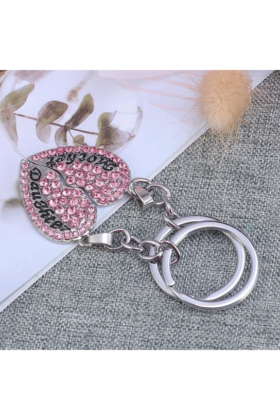 2Pcs Pink Zinc Alloy Key Chains For Mom With Split Heart Design For Mothers Day present
