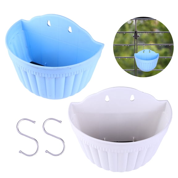 COSMOBETTY 2Pcs Planter Wall Resin Flowerpot for 11.8X7.1Inch White Blue
