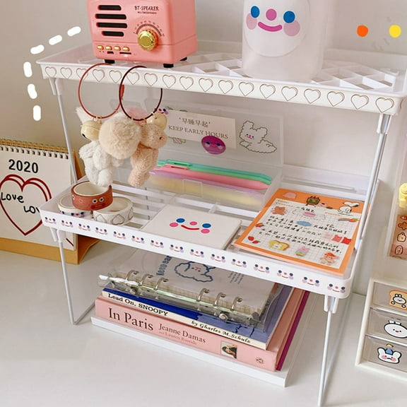COSMOBETTY 2pcs Space Saving Storage Shelf Multi Purpose Desktop Sundries Holder Organization Rack For Home Office White
