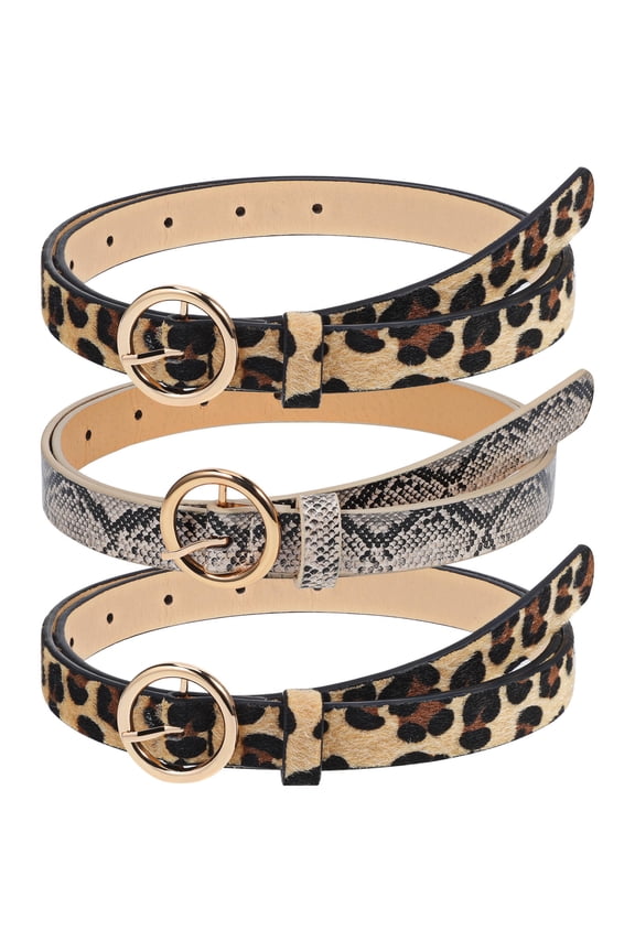 3Pcs Leopard Waist Belt Fashion Design Straight Fiber Length Adjustment Daily Wear