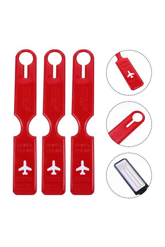 3Pcs Travel Label Tags Red Color Clasp Design For Luggage 9.82X1.57X0.04In