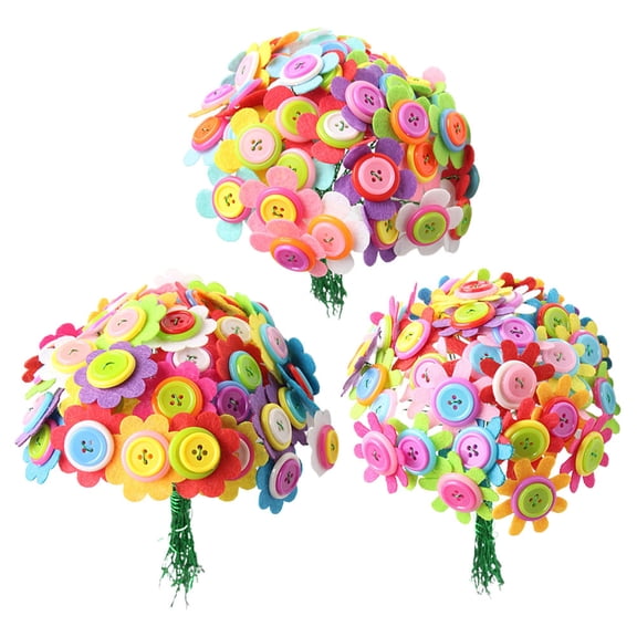 COSMOBETTY 3Sets Diy Buttons Bouquet MultiColored Flower Shape Craft Material For Kids Educational Imagination