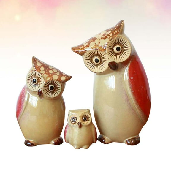 COSMOBETTY 3pcs Owl Shaped Ceramic Light Brown And Orange Home Ornament For Desktop Decoration Owl Lovers And Unique