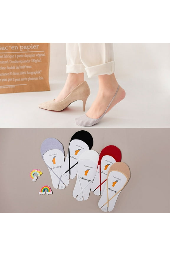 5 Pairs Gripper Socks for Women Cotton Invisible Low Cut for Daily Use Gray White Black Red Skin Color M