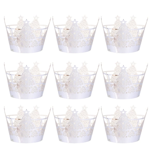 COSMOBETTY 50Pcs Festive Cupcake Liners Paper Cups Silver Hollow Small Cake Molds for Holiday Party